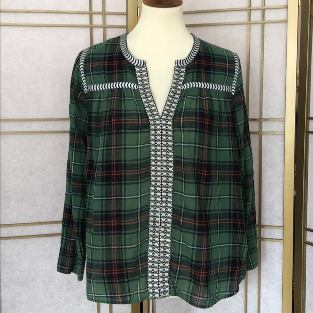 J.Crew plaid cotton shirt with geometric details